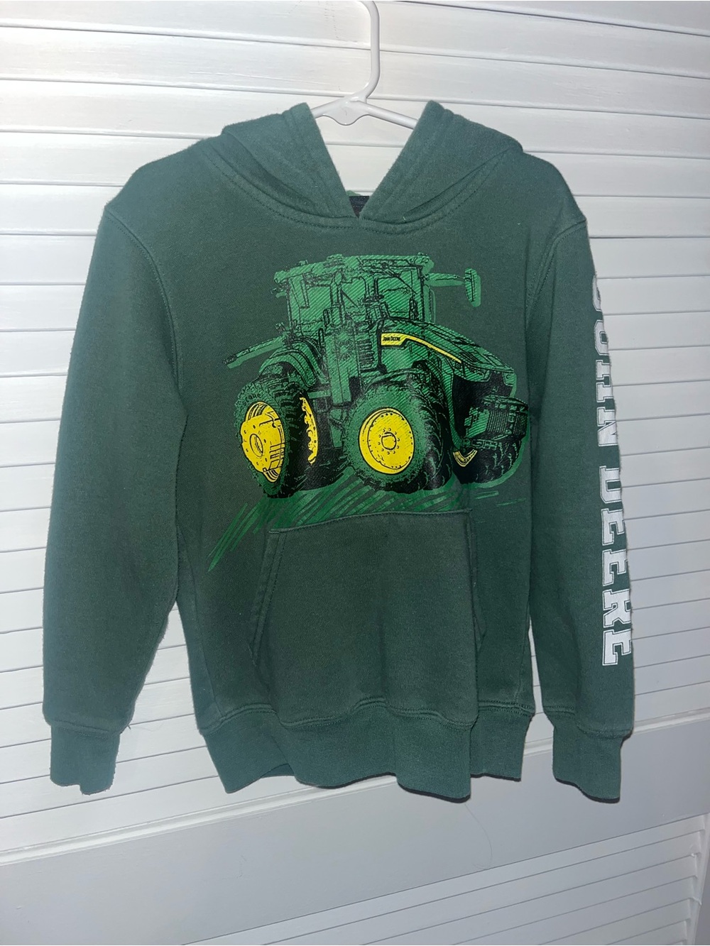 John Deere size 5 green graphic printed kids hoodie